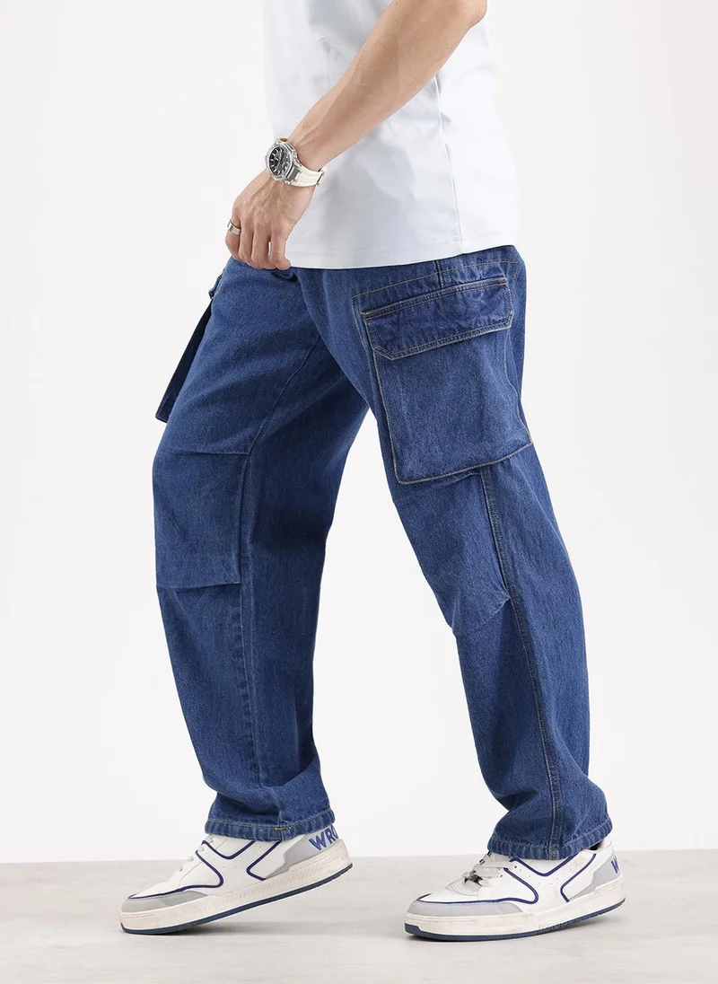 Classic Loose Fit Cargo Denim   |  Blue